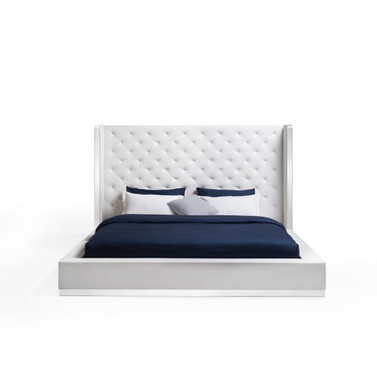 Abrazo Bed King, White Faux Leather