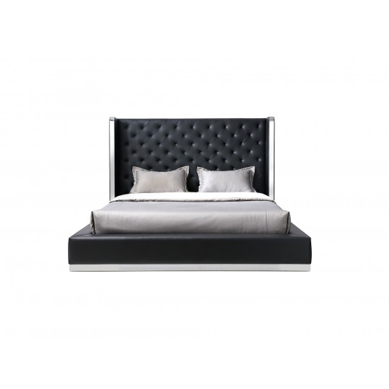 Abrazo Bed Queen, Black Faux Leather