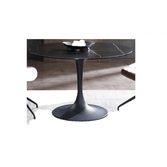 Amarosa Round Dining Table, ceramic top, black powder coated metal base