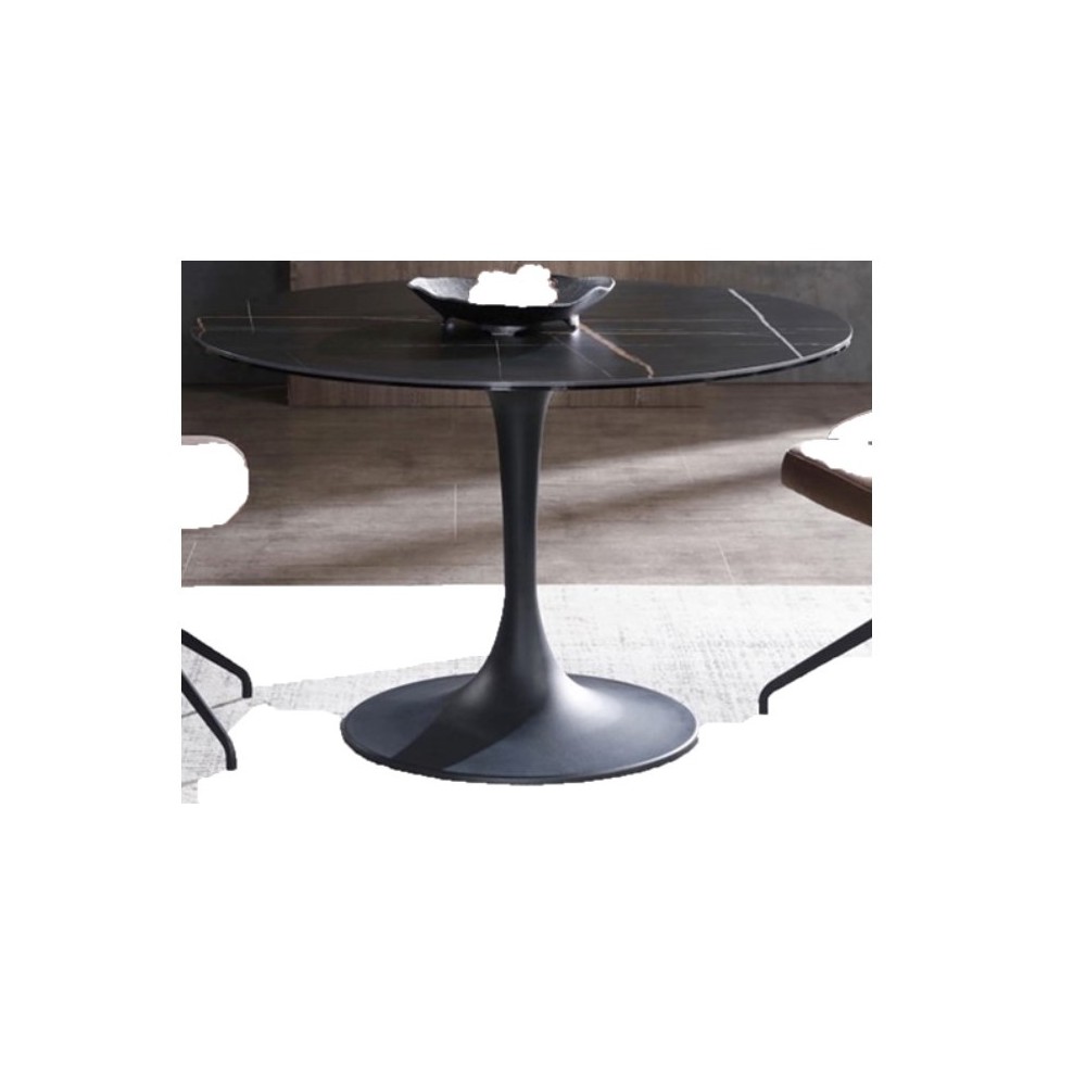 Amarosa Round Dining Table, ceramic top, black powder coated metal base