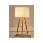 Amber Table Lamp Wooden Base and White Fabric Shade