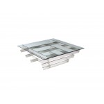 Aura Coffee Table, square clear glass, stainless steel base