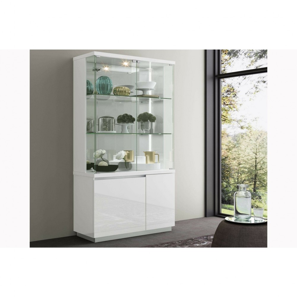 Cameron Vitrine High Gloss White, Back mirror and LED light