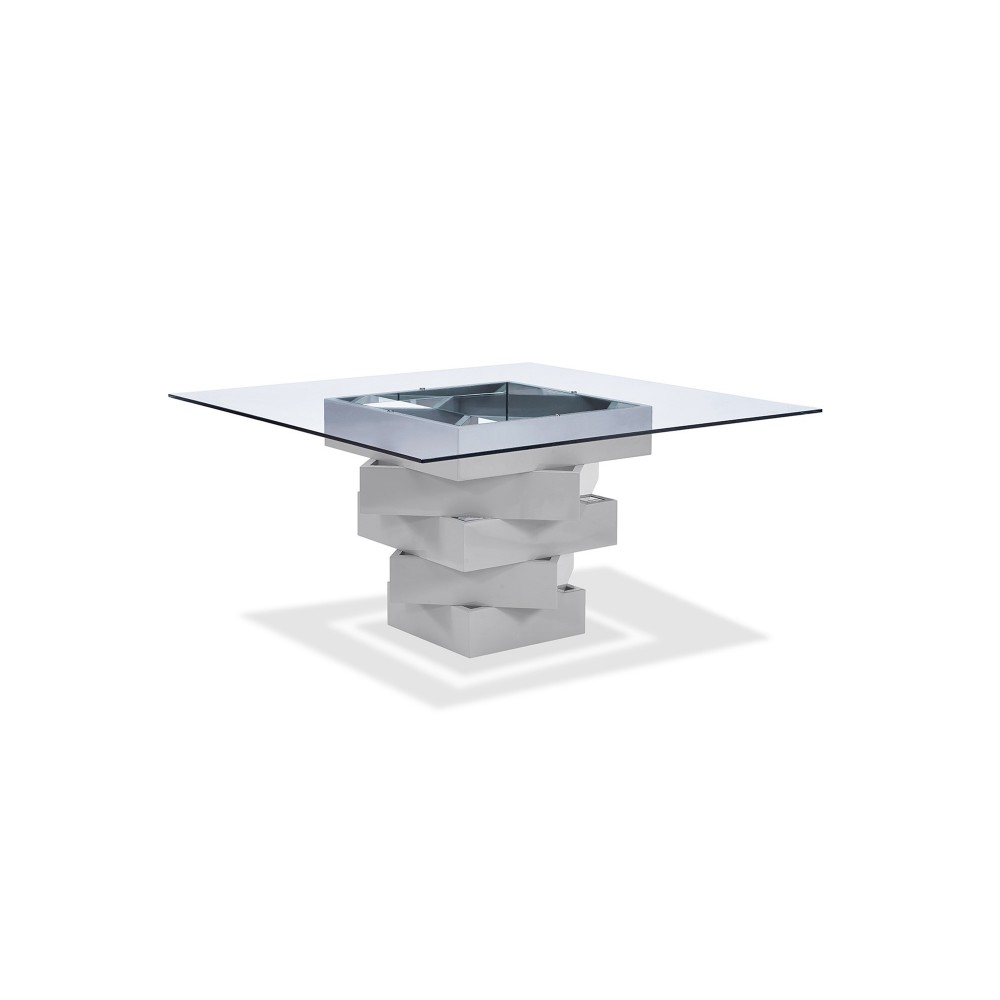 Carson Dining Table, high gloss gray lacquer geometric base with mirrors