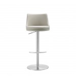 Carter Barstool, Light Grey Faux Leather, Brushed stainless Steel base