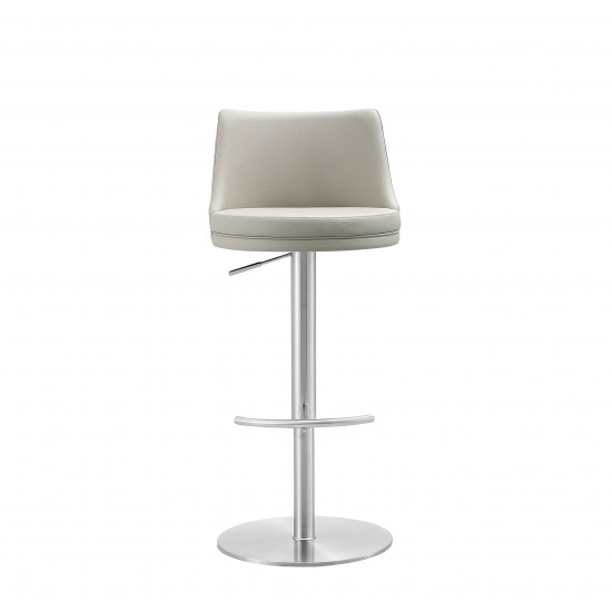 Carter Barstool, Light Grey Faux Leather, Brushed stainless Steel base