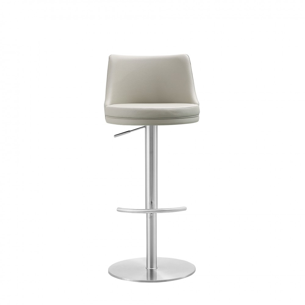 Carter Barstool, Light Grey Faux Leather, Brushed stainless Steel base