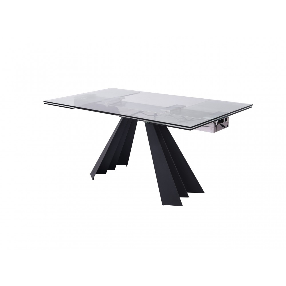 Chicago Extendable Dining Table, tempered clear glass top