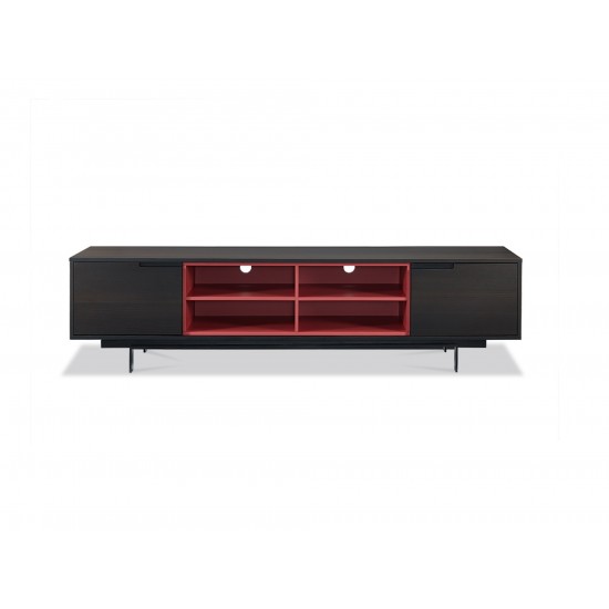 Cleveland TV Unit smoke oak veneer and red shelf