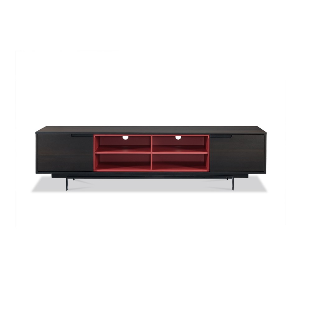 Cleveland TV Unit smoke oak veneer and red shelf