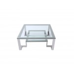 Fab Coffee Table, square clear glass, stainless steel base