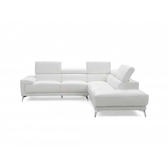 Fabiola Sectional, chaise on right, white top grain Italian leather