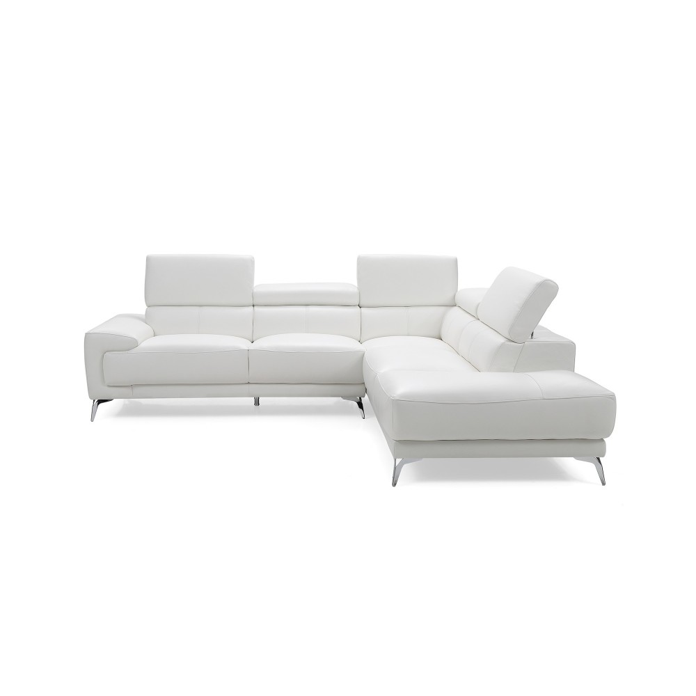 Fabiola Sectional, chaise on right, white top grain Italian leather