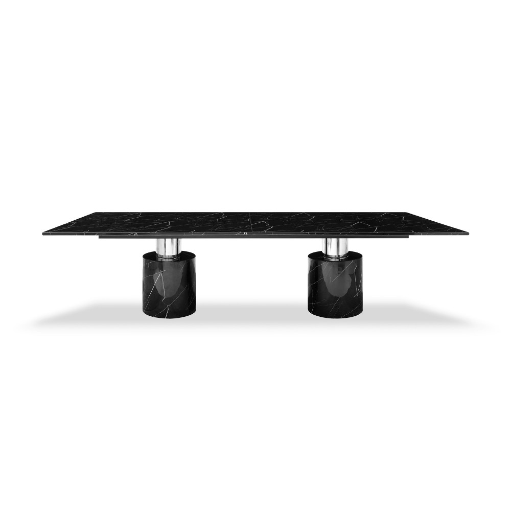 Geneva Dining Table, Black Marble Glossy Top