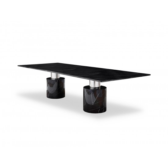 Geneva Extra Large Dining Table, Black Marble Glossy Top