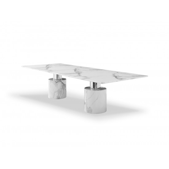 Geneva Extra Large Dining Table, White Marble Glossy Top
