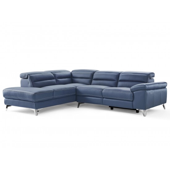 Johnson Sectional, chaise on left, navy blue leather