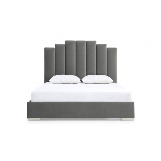 Jordan King Bed, Grey Velvet Fabric