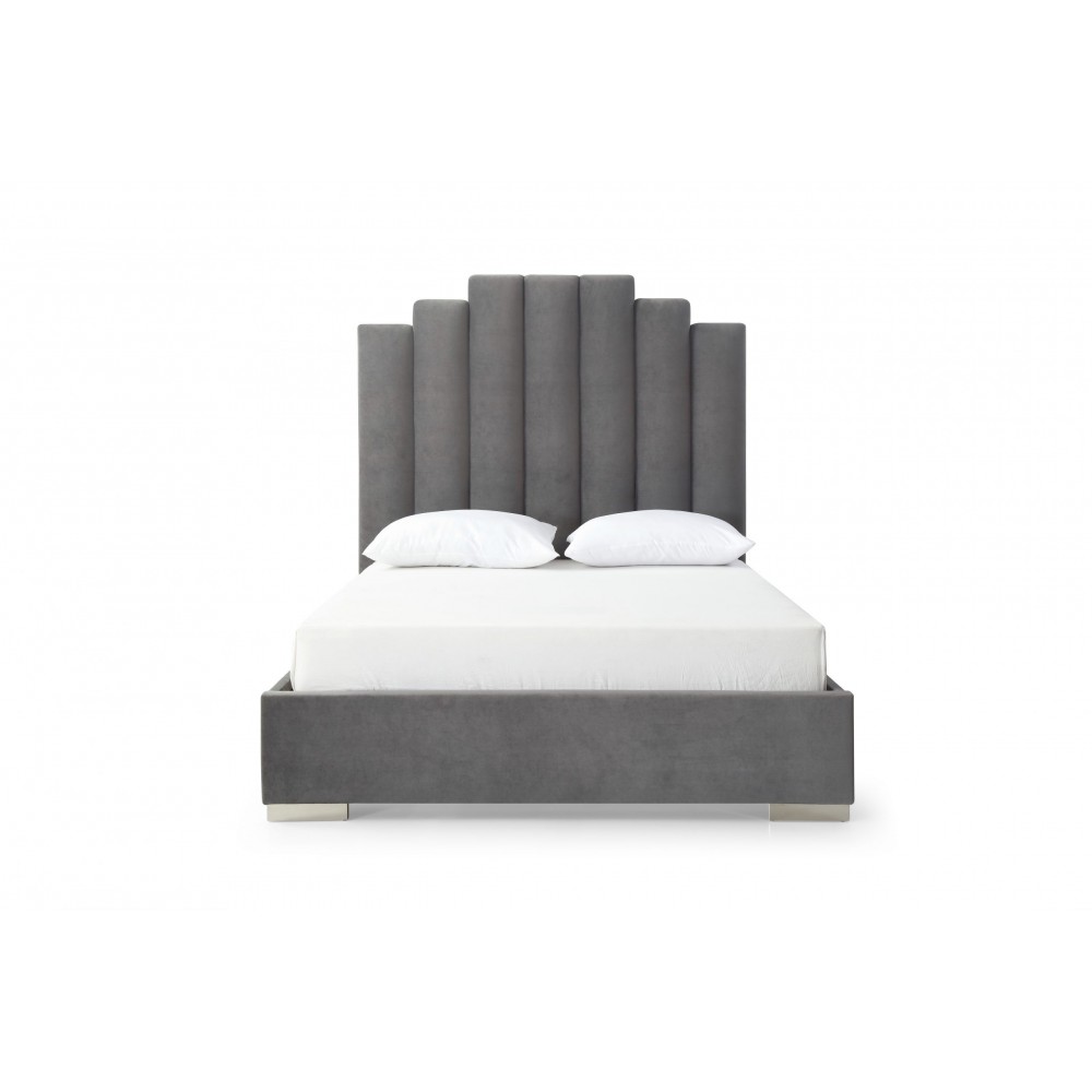 Jordan Queen Bed, Grey Velvet Fabric