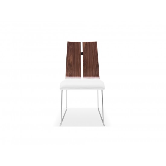 Lauren Dining Chair Natural Walnut veneer White Faux Leather