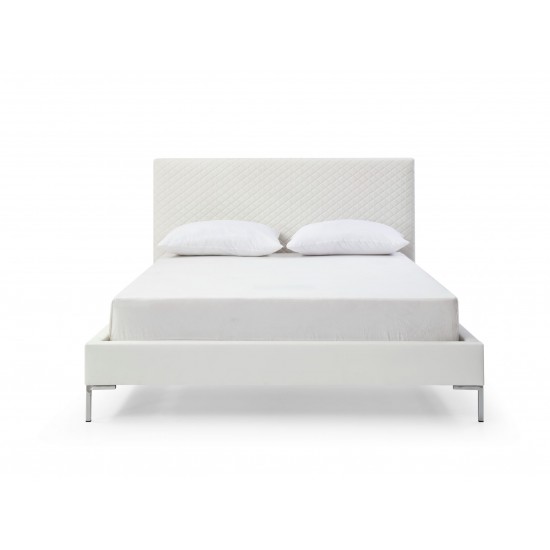 Liz Queen Bed White faux leather
