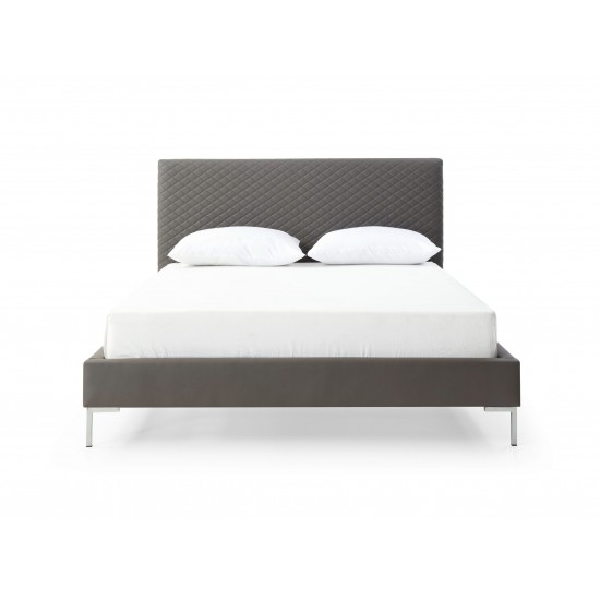 Liz Queen Bed, Dark Gray faux leather