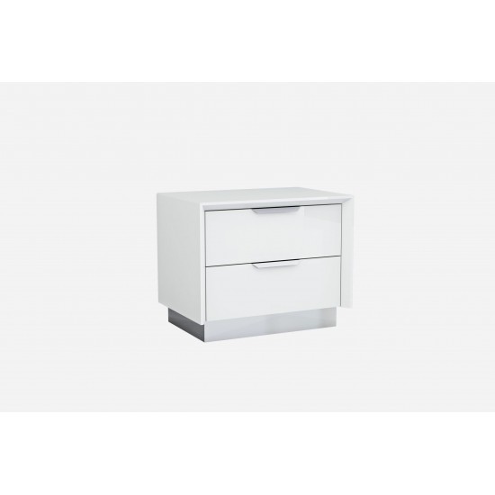Navi Night Stand high gloss white with stainless steel trim on the bottom