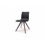 Olga Dining Chair Black Faux Leather Natural walnut Solid Wood Legs