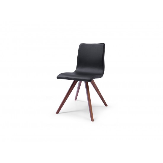Olga Dining Chair Black Faux Leather Natural walnut Solid Wood Legs