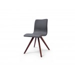 Olga Dining Chair Gray Faux Leather Natural walnut Solid Wood Legs