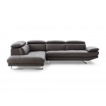 Pandora Sectional, chaise on right, dark gray top grain Italian leather