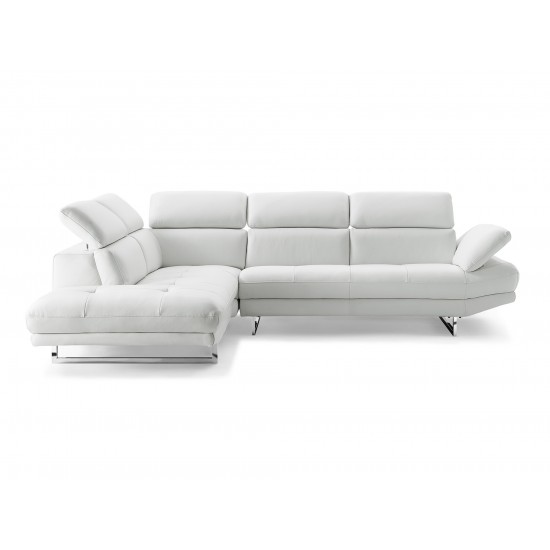Pandora Sectional, chaise on right, white top grain Italian leather