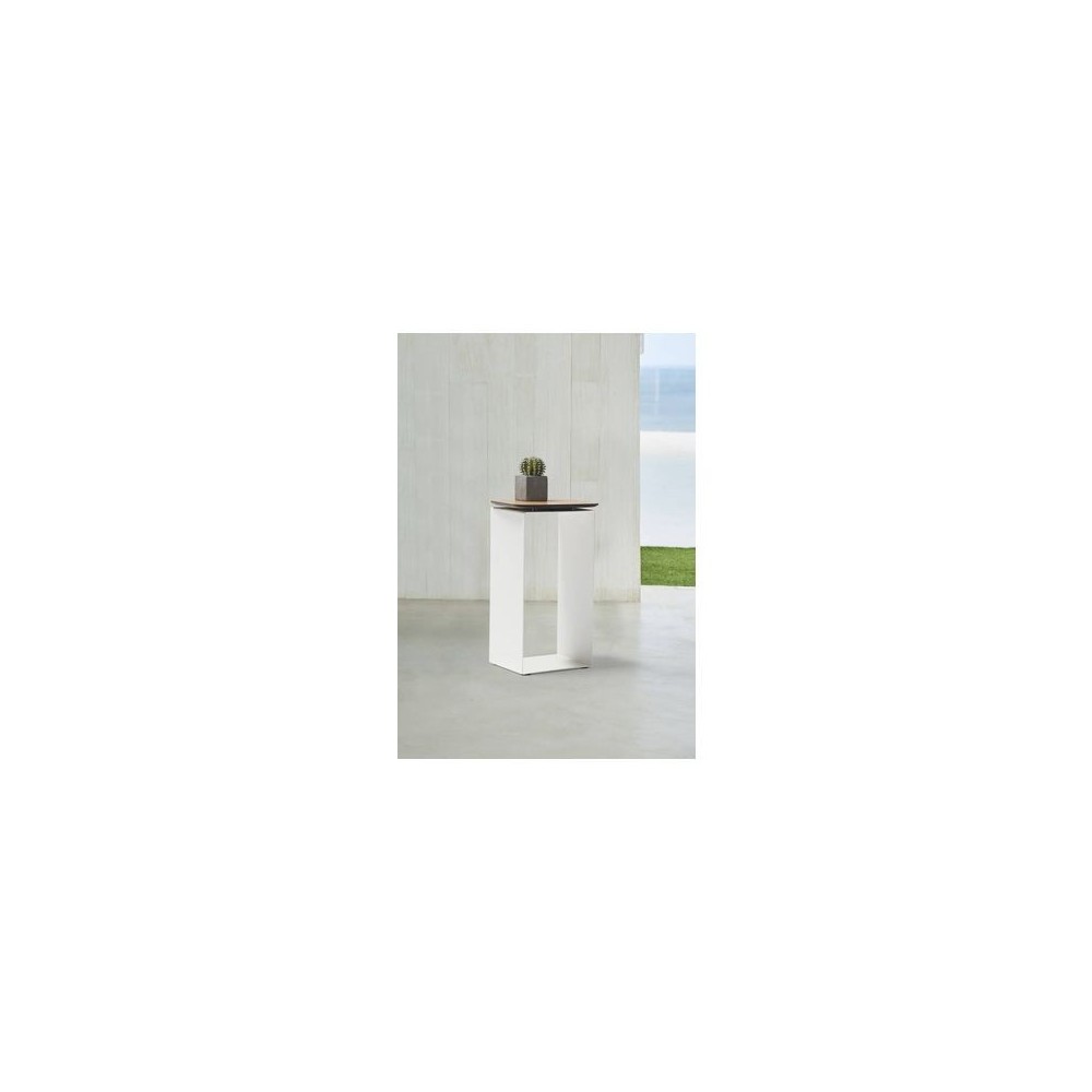 Petunia Side Table in White Powder-Coated Aluminum and Walnut