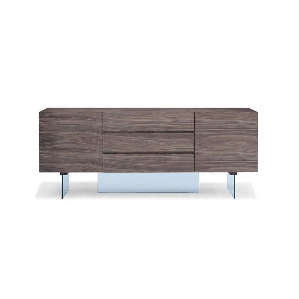 Roxana Buffet, walnut veneer with clear glass base