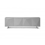 Samantha Buffet, Crystal pure tempered Grey glass top, High Gloss Grey