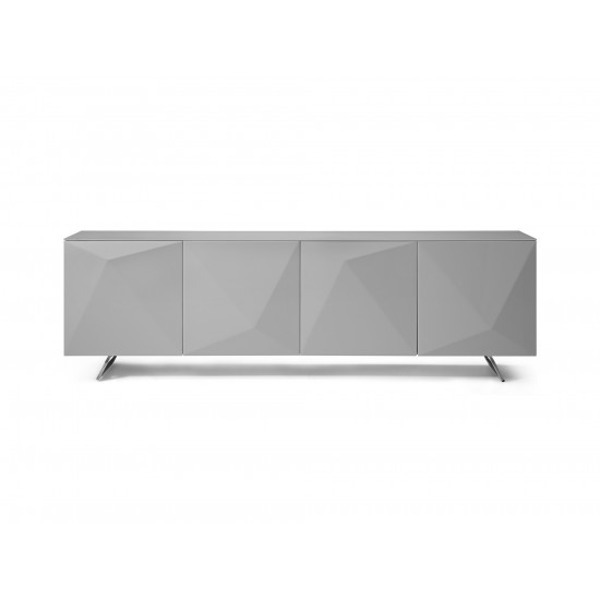 Samantha Buffet, Crystal pure tempered Grey glass top, High Gloss Grey