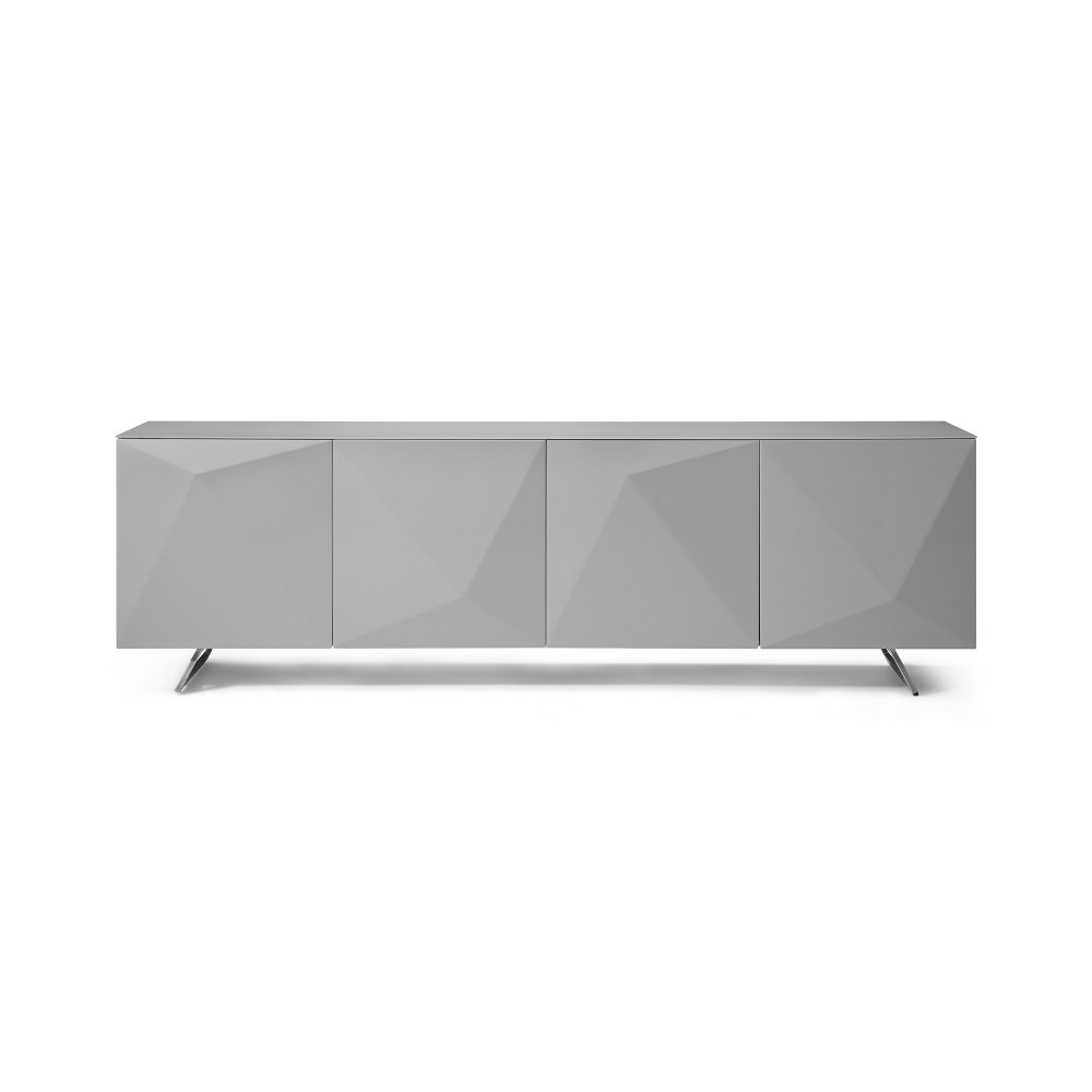 Samantha Buffet, Crystal pure tempered Grey glass top, High Gloss Grey