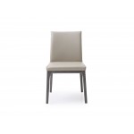 Stella Dining Chair, taupe faux leather, solid wood gray