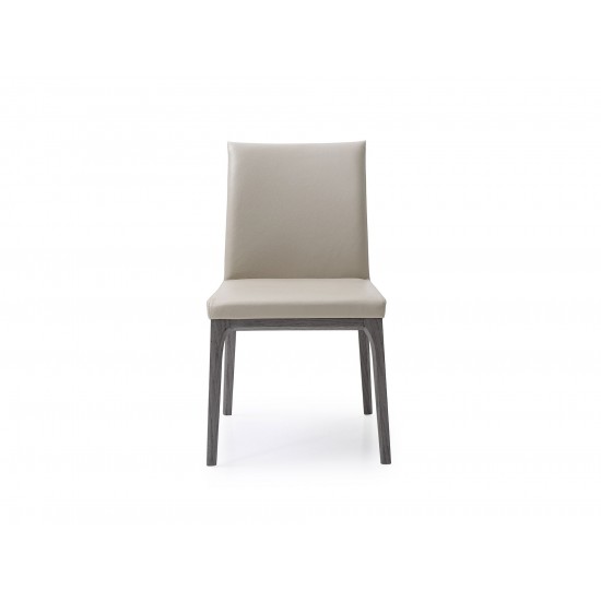 Stella Dining Chair, taupe faux leather, solid wood gray