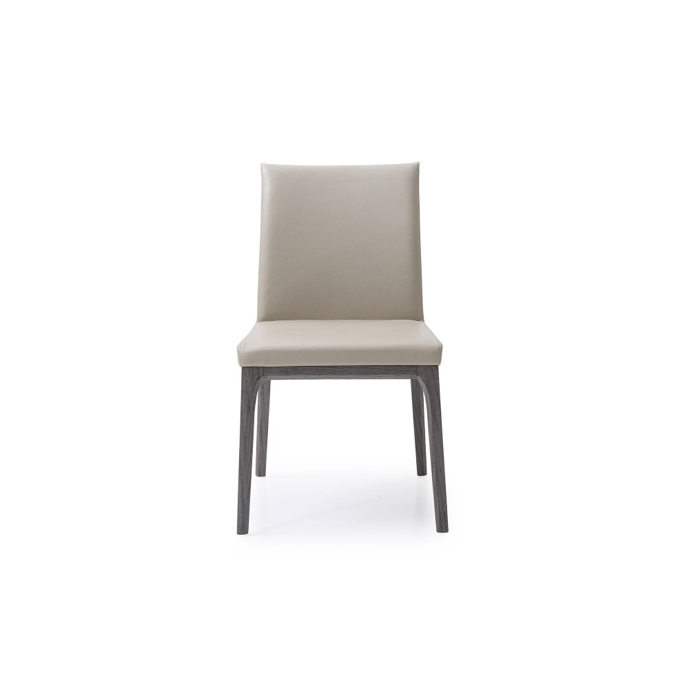 Stella Dining Chair, taupe faux leather, solid wood gray