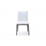 Stella Dining Chair, White faux leather, solid wood gray