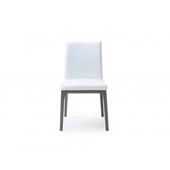 Stella Dining Chair, White faux leather, solid wood gray