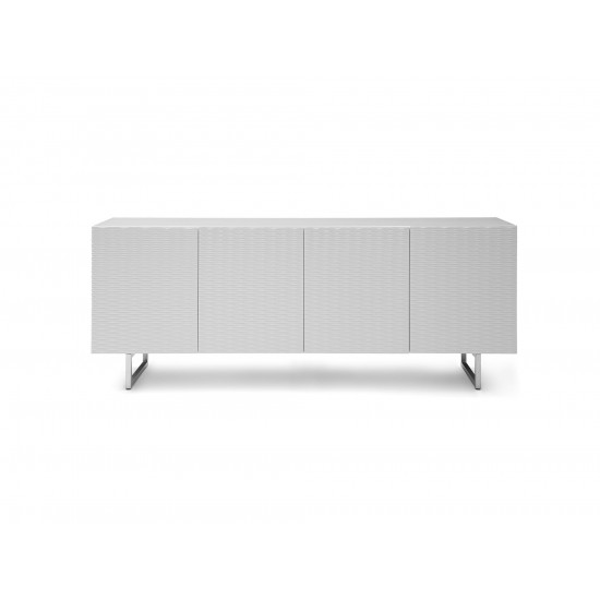 Wally Buffet, pure tempered white glass top, High Gloss White