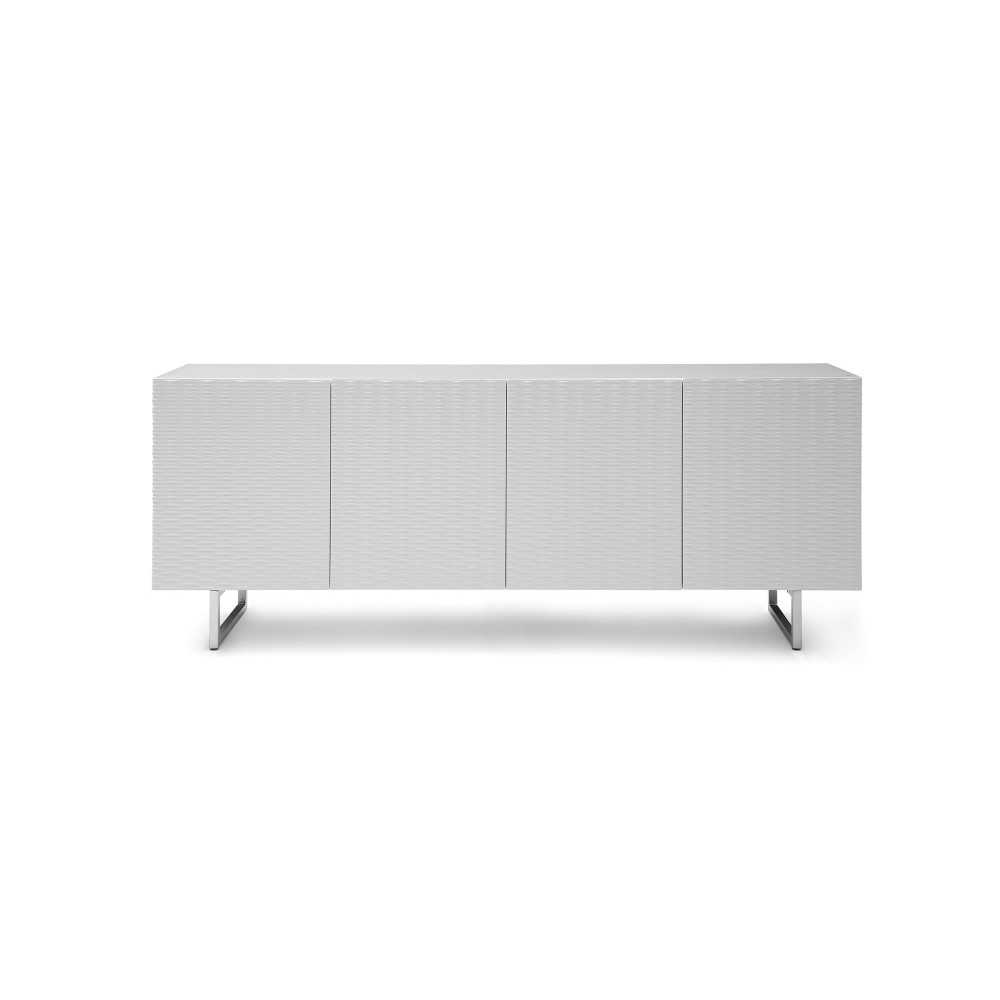 Wally Buffet, pure tempered white glass top, High Gloss White