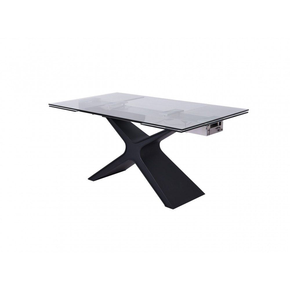 West Extendable Dining Table, tempered clear glass top