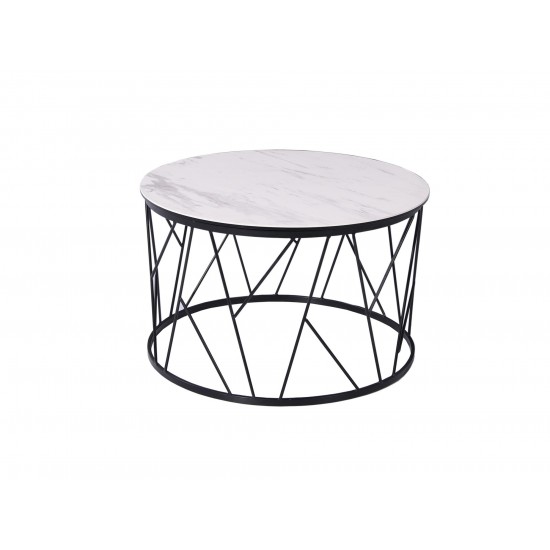 Zeus Side Table, glass + White Ceramic top