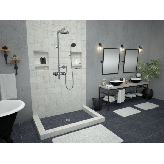 Redi Base 30 x 54 Triple Curb Shower Pan With Center Drain