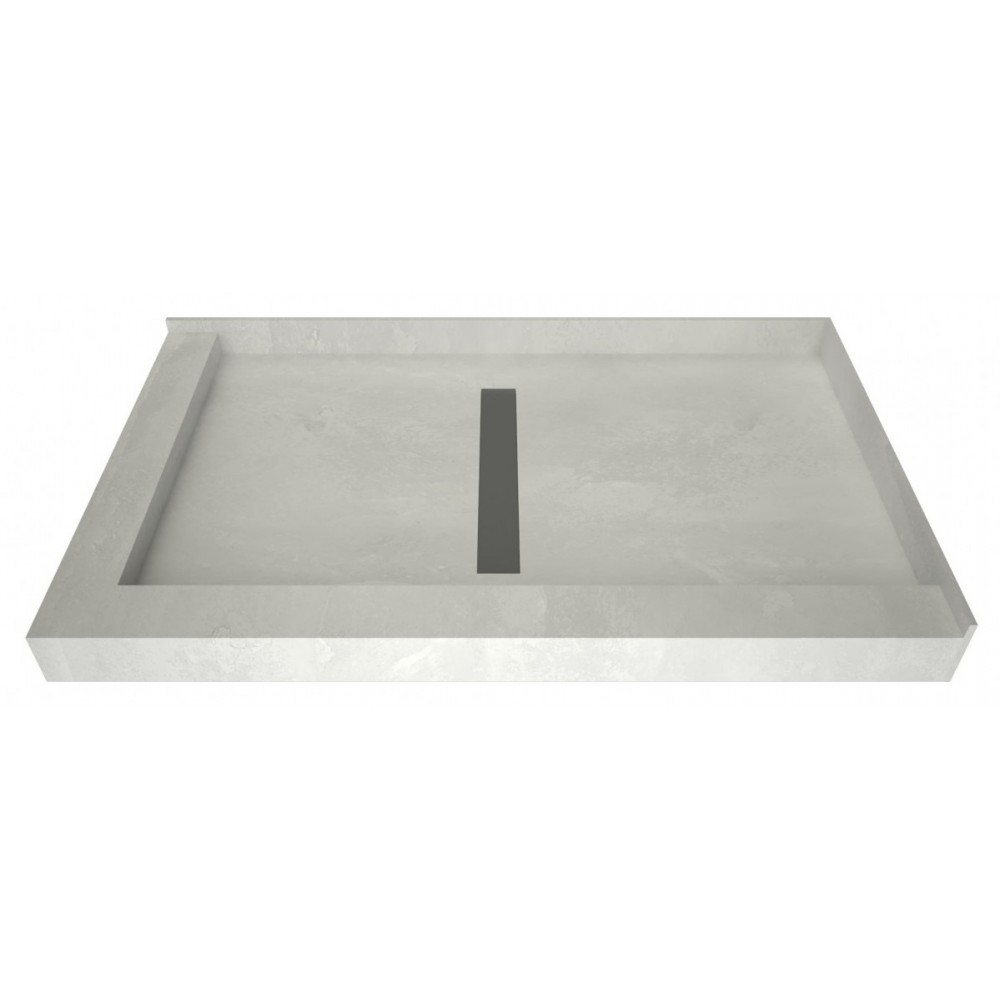 Redi Trench 34 x 48 Shower Pan Center Solid BN Linear Drain L Dual Curb