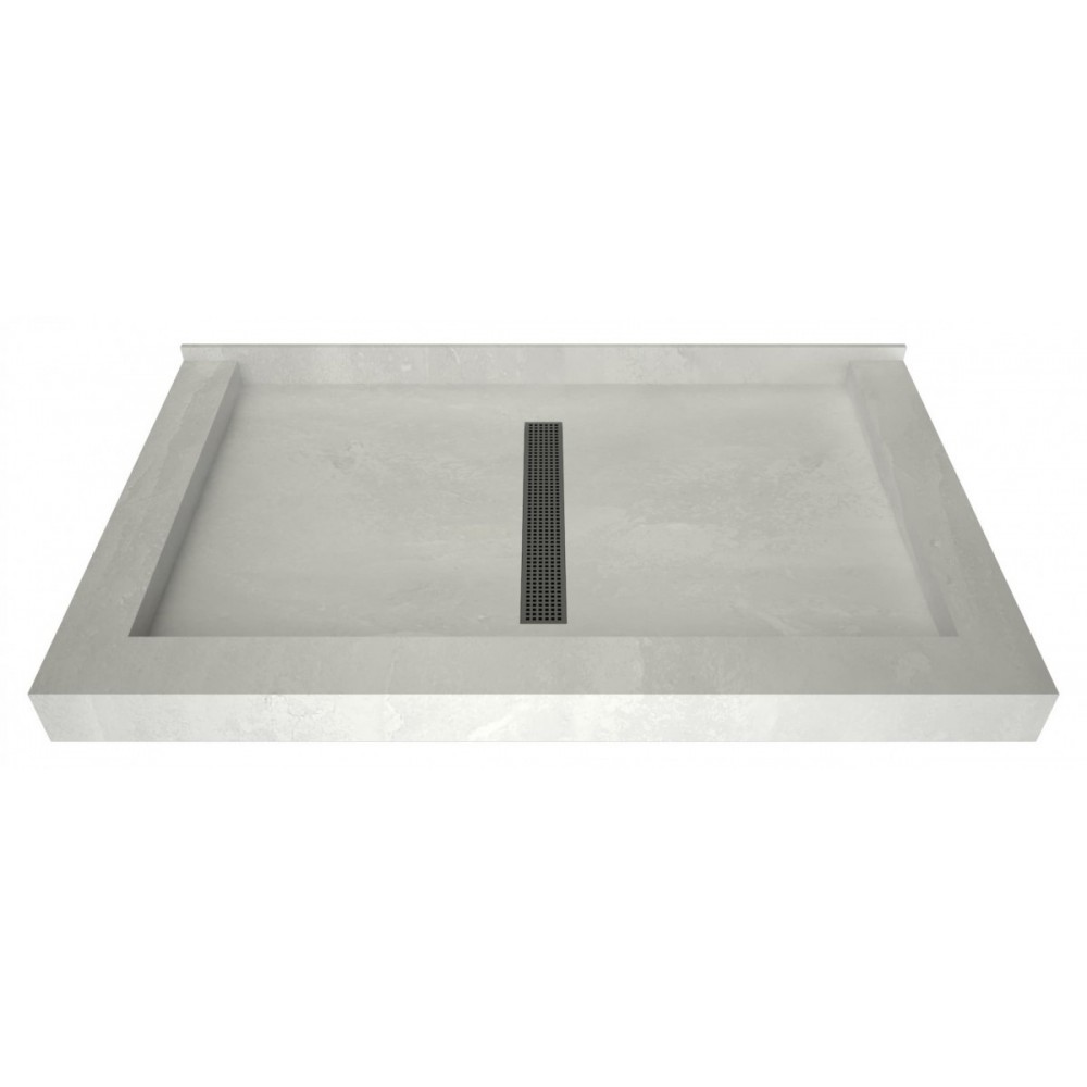 Redi Trench 42 x 60 Shower Pan Center Designer BN Linear Drain Triple Curb