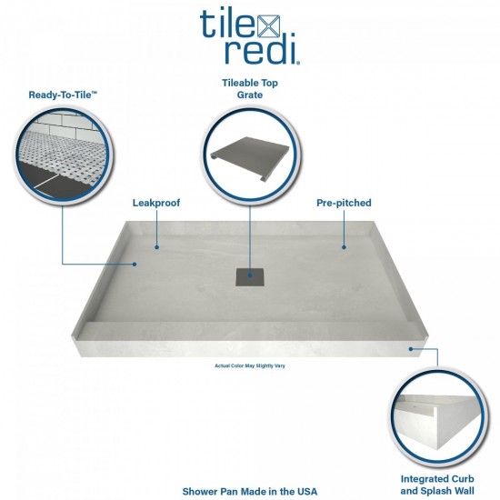 Wonder Drain 48 x 48 Single Curb Shower Pan Tileable Center Top